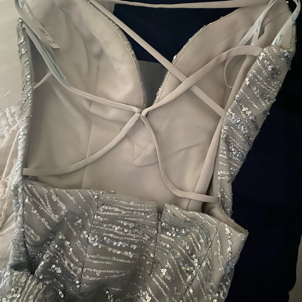 Silver sequin evening gown